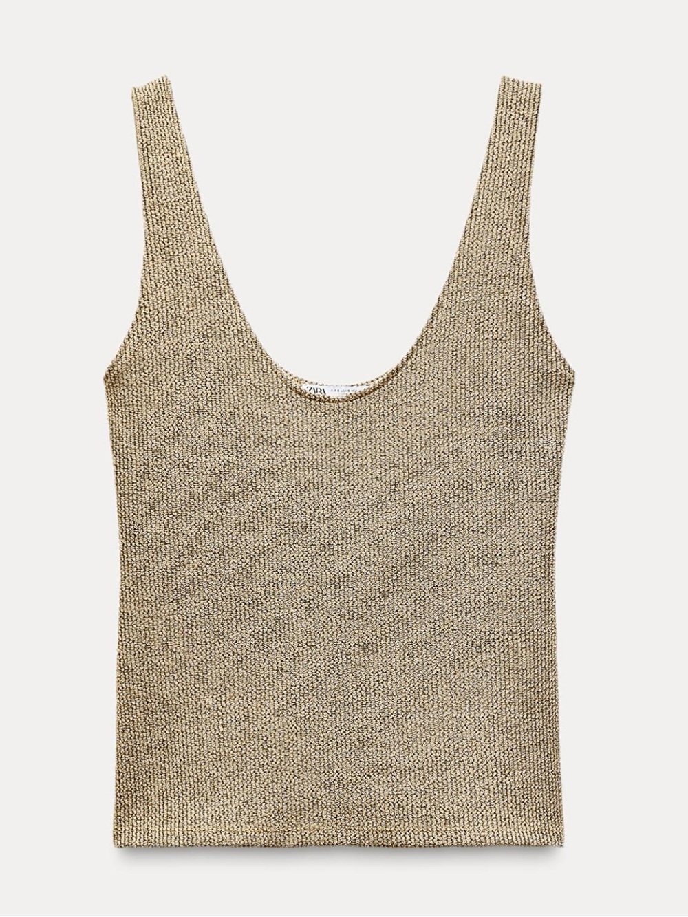Zara Women’s Metallic Taupe Knit Tank Top - Scoop Neck